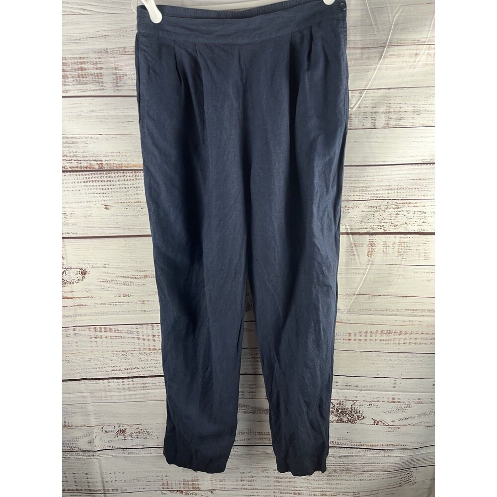 Rafaella Linen Pants Women's Size 10 Blue Elastic Waist Career Office